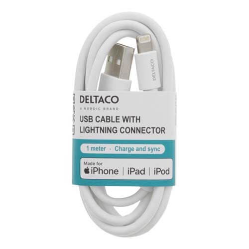 DELTACO - USB-A kabel met lightning connector (Wit/1 meter)
