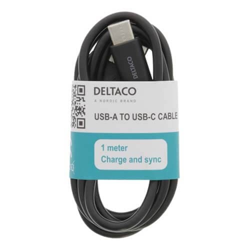 DELTACO - USB-A naar USB-C kabel (Zwart/1 meter)