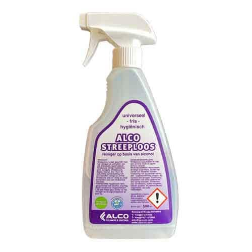 Alco Streeploos 500 milliliter is een hygiënisch reinigingsmiddel op basis van alcohol welke zeer geschikt is voor het reinigen van alle afwasbare oppervlakken.